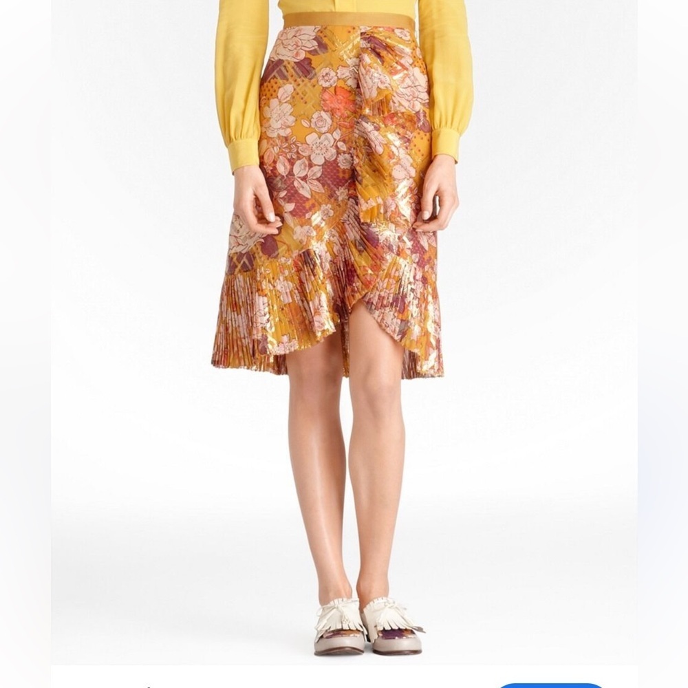 Tory Burch Opalina Silk Floral Print Ruffle Skirt
